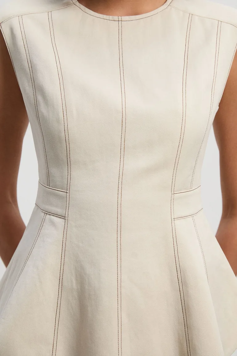 Petite Tencel Cotton Contrast Zip Up Woven Peplum Top - 2