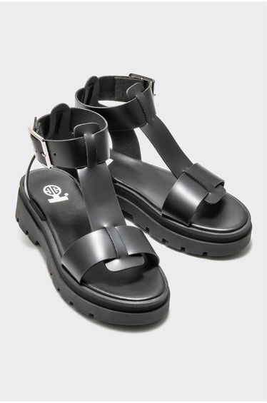 Black Leather Women's Sandals