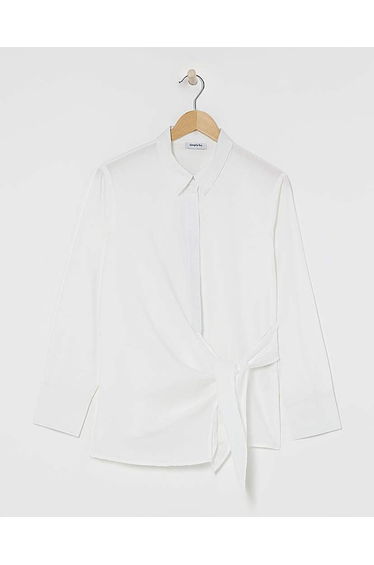 White Poplin Knot Front Shirt