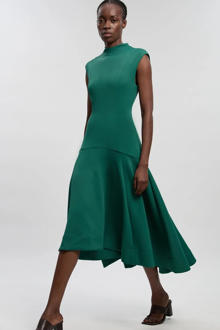Scuba Dipped Ruffle Hem Woven Maxi Dress - 1