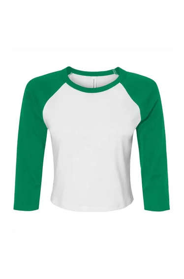 Bella + Canvas Womens/Ladies Micro-Rib Raglan 3/4 Sleeve T-Shirt - White/Kelly Green