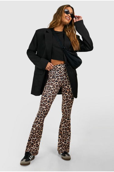 Leopard High Waist Basic Fit & Flare Trouser - leopard