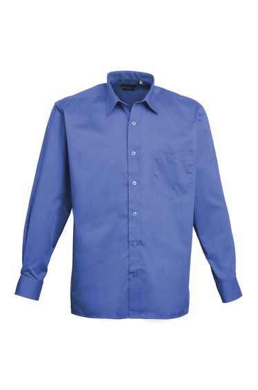 Premier Mens Long Sleeve Formal Plain Work Poplin Shirt - Royal