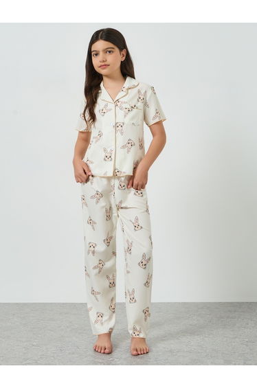 Teen Girls Bunny Print Shirt and Pyjama Set