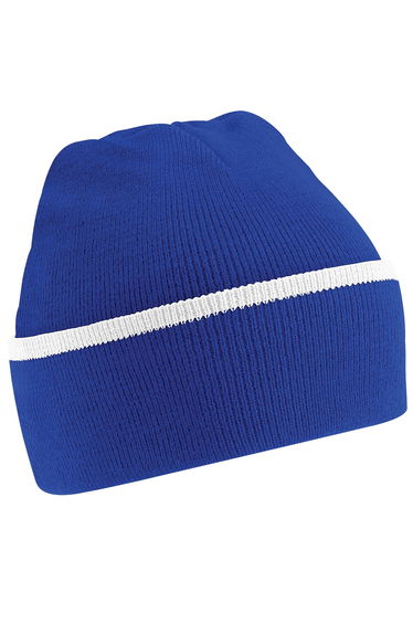 Beechfield Unisex Knitted Winter Beanie Hat - Bright Royal/White