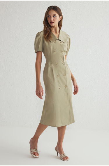 Mint Button Detailed Poplin Woven Jacket Dress