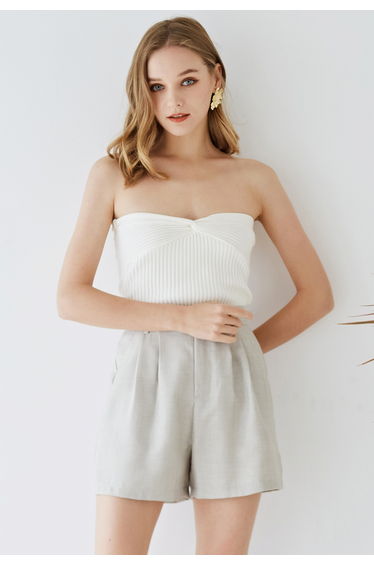 Twist Front Ribbed Knit Tube Crop Top in White
