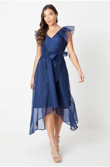 Petite Ruffle Shoulder High Low Dress