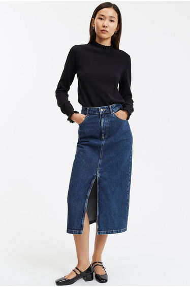 Cotton Long Sleeve Jumper/Sweater with Ruffled High Neck