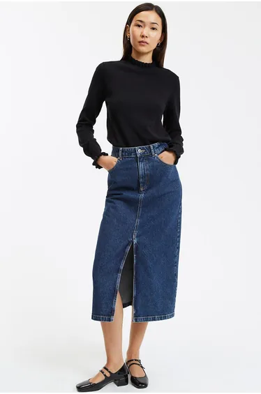 Cotton Long Sleeve Jumper/Sweater with Ruffled High Neck