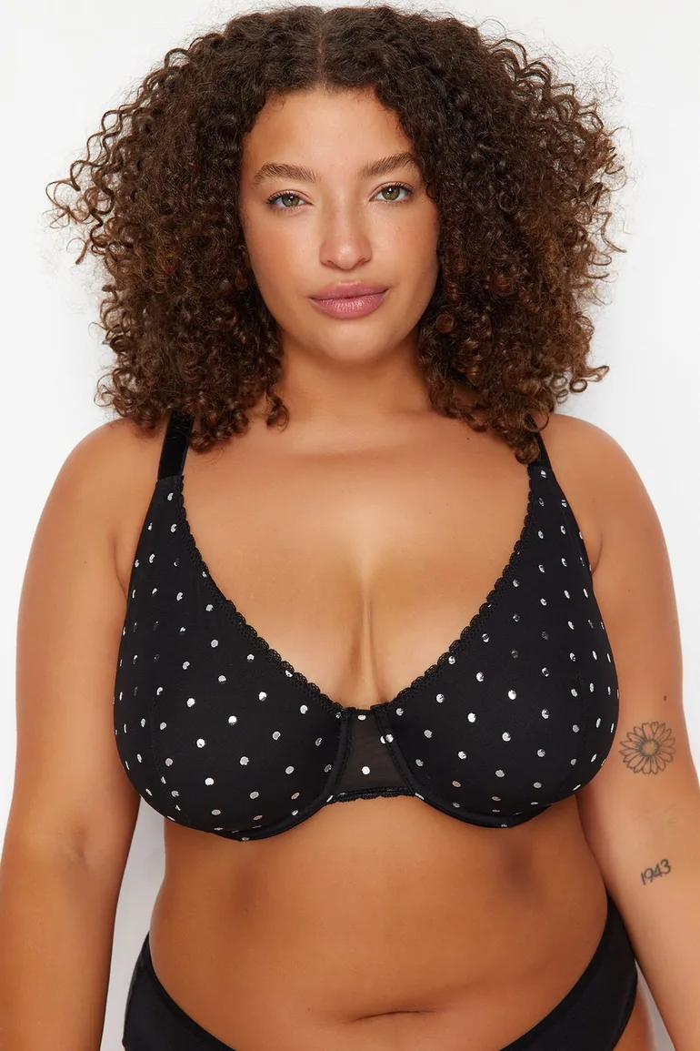 Black Polka Dot Mesh Bra