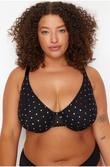 Black Polka Dot Mesh Bra