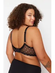 Black Polka Dot Mesh Bra - 4