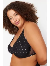 Black Polka Dot Mesh Bra - 1