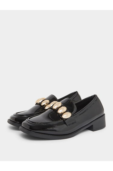 Black Embellished Patent Leather Loafers