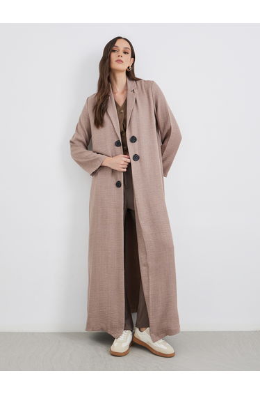 Brown Notch Lapel Button Detail Abaya