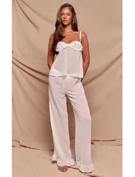 White Frill Detail Sheer Chiffon Pyjama Set
