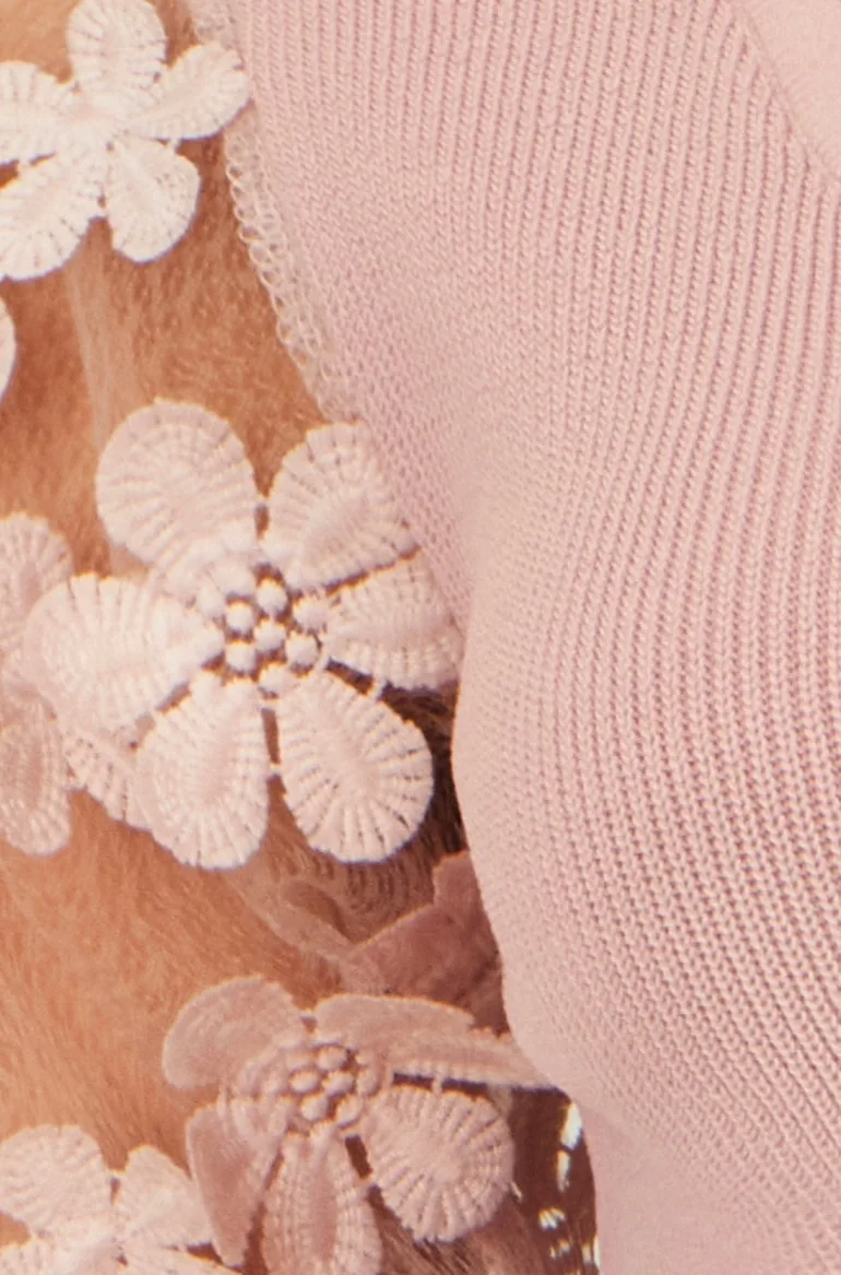 Yumi Blush Knitted Top With Floral Applique - 6
