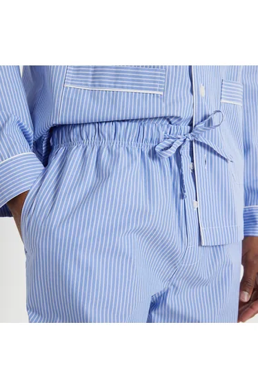 Striped Cotton Pyjamas with Buttoned Top/Straight Trousers