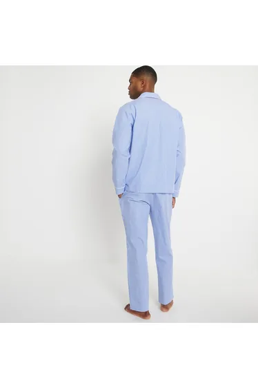 Striped Cotton Pyjamas with Buttoned Top/Straight Trousers