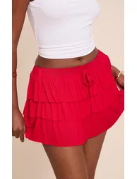 Red Layered Ruffle Micro Mini Skirt - 4