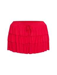 Red Layered Ruffle Micro Mini Skirt - 5
