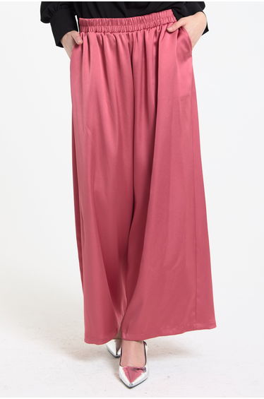 Pink Satin Wide Leg Trousers