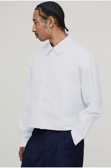 قميص بوهو مان أبيض بأكمام طويلة