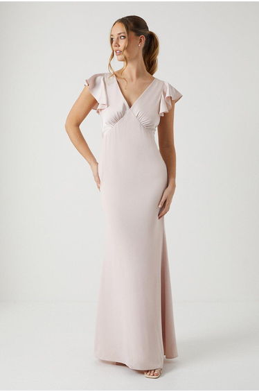 Coast Honoured V Neck Angel Short Sleeve Satin Maxi Dress