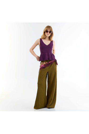 Rib-knit peplum top PURPLE