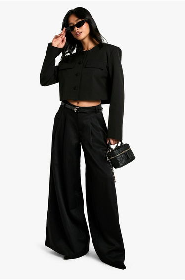 Petite Boxy Fit Tailored Jacket - black