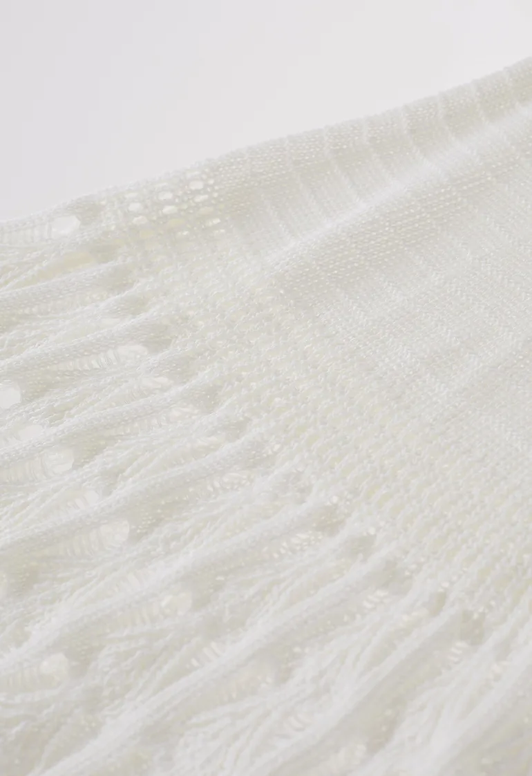 Beaded Strap Pointelle Knit Longline Cami Top in Ivory for Resort Getaway & Town Sightseeing - 4