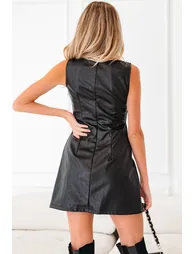 Lvness Black Vegan Leather Sleeveless Mini Dress - 4