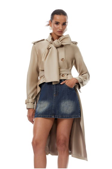 Szabina Khaki Asymmetrical Short Trench Coat