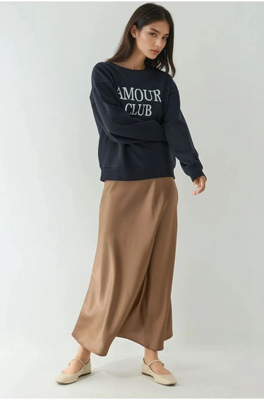 High-Waist Satin Midi Skirt