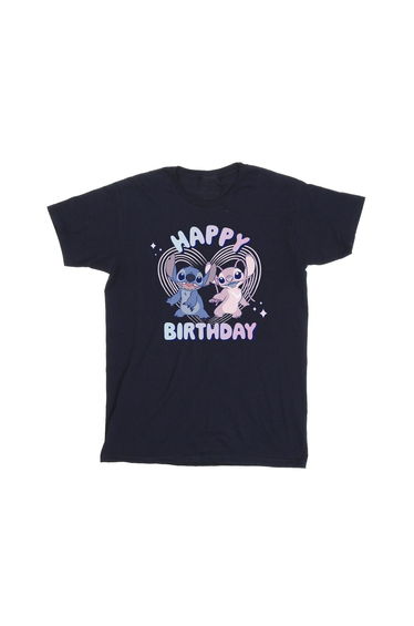 Lilo & Stitch Girls Cotton Happy Birthday T-Shirt - Navy Blue