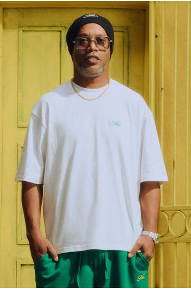 Oversized Boxy Heavyweight Man Script Embroidered T-Shirt - white