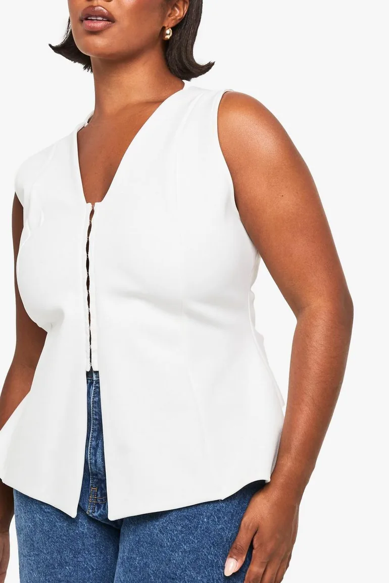 Plus Hook And Eye Cinched Waistcoat - white - 3