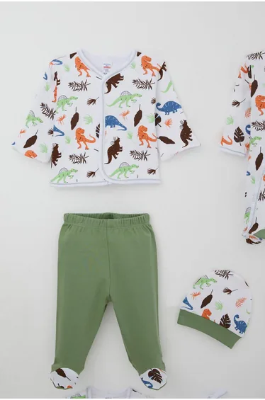 Baby Boy Hospital Discharge Set of 8, Dinosaur Kingdom, White