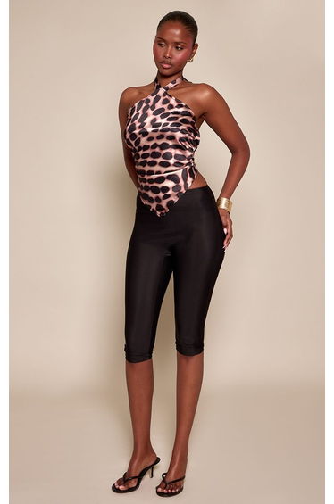Brown Abstract Animal Print Satin Halterneck Top