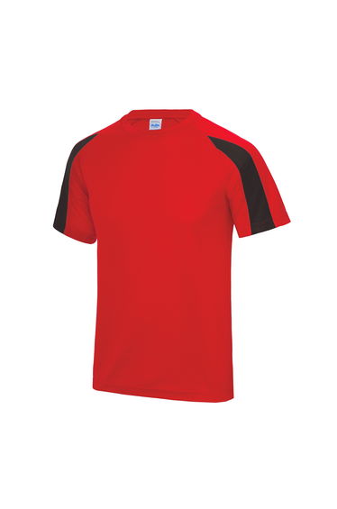 AWDis Just Cool Kids Unisex Contrast Plain Sports T-Shirt - Fire Red/Jet Black