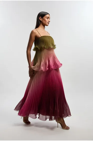 فستان ماكسي قطن شفاف بكسرات - للمقاسات الصغيرة