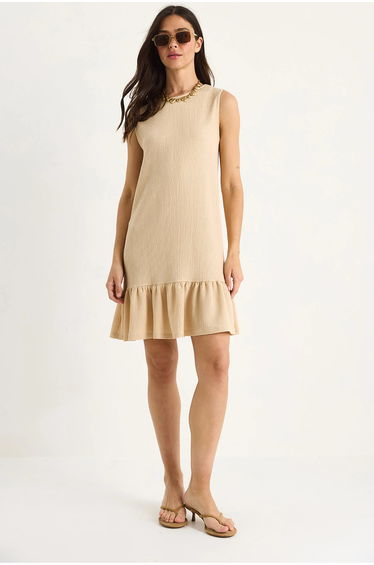LUCCI Textured Crepe Midi Dress with Ruffle Detail