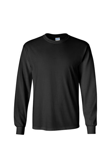 Gildan Mens Plain Crew Neck Ultra Cotton Long Sleeve T-Shirt - Black