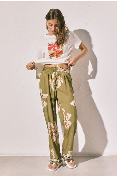 Floral print long trousers