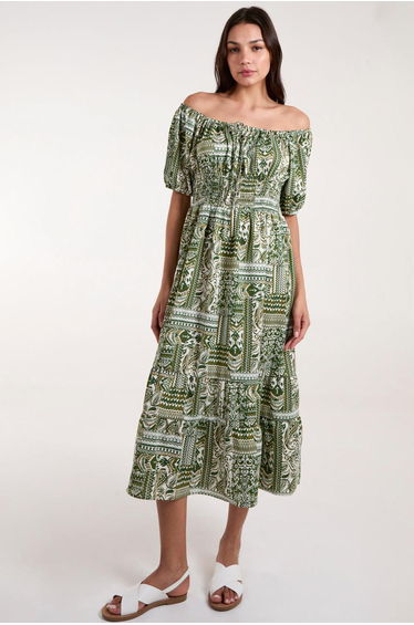 Scoop Neck Paisley Midi Dress