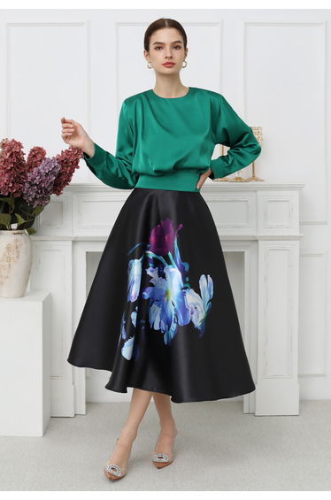 Eternal Blossom Side Pockets A-Line Midi Skirt