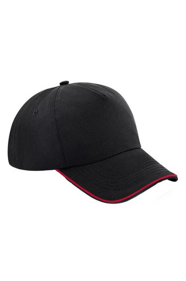 Beechfield Adults Unisex Authentic 5 Panel Piped Peak Cap - Black/Classic Red
