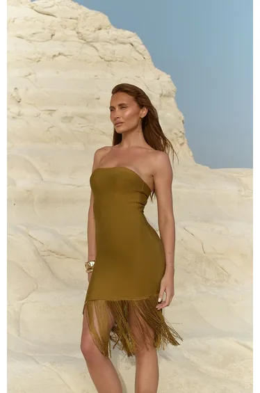 Olive Bandage Tassel Hem Bodycon Dress