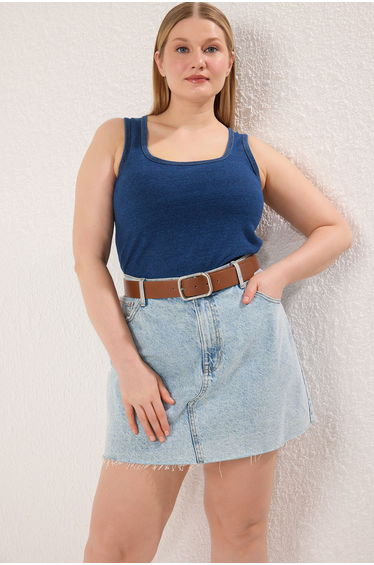 Dark Blue Straps Knitted Plus Size Body